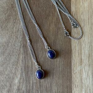 Friendship Necklace Set -LAPIS- Stone Silver Plated Pendant + SS Chain 24in #1